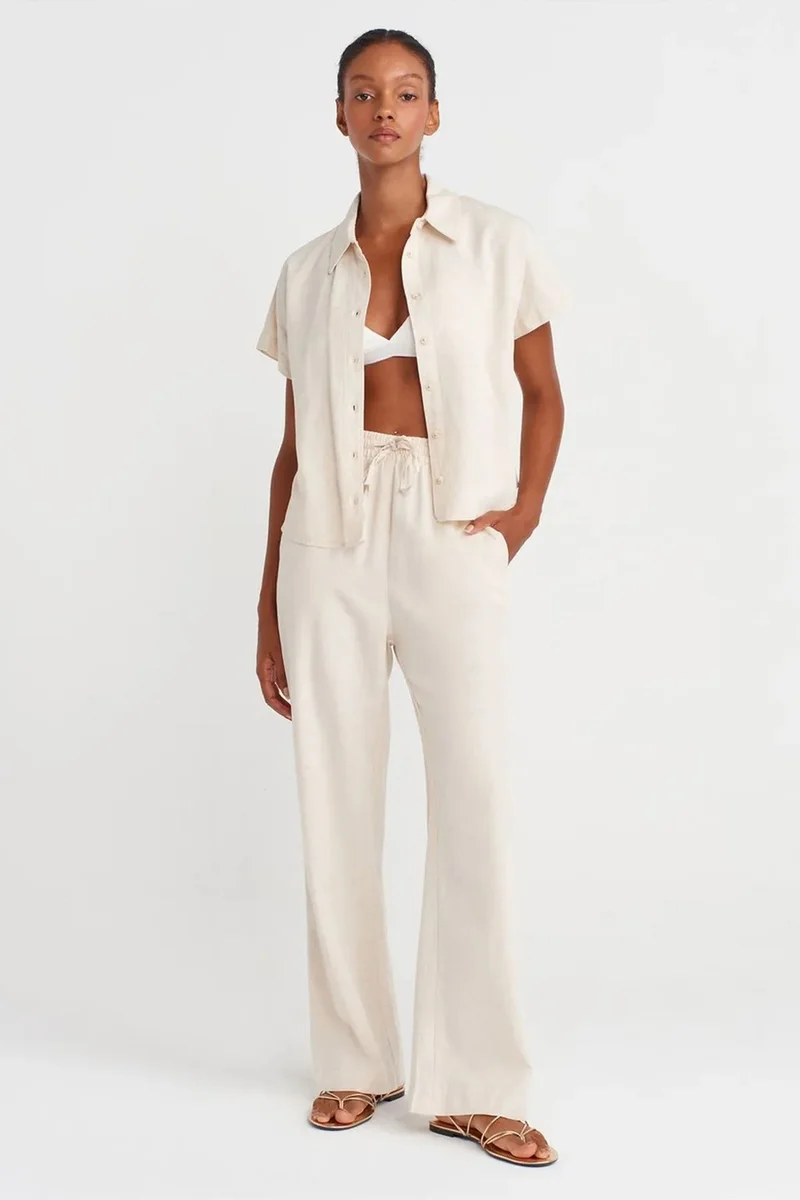 DILVIN Wide-Leg Trousers With Drawstring Waist