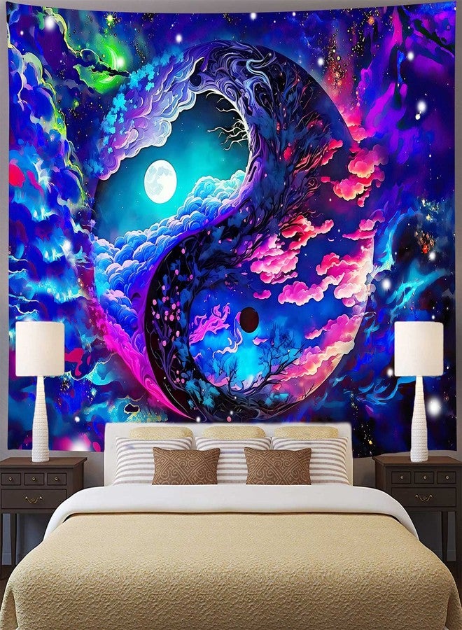 Aidatain Fantasy Colorful Sky Tapestry Moon Dazzling Nebula Yin and Yang Wall Tapestry, Large 80"X 60" Flannel Fabric Art Tapestries Abstract Art Backdrop, For Living Room Bedroom Dorm GTOKAT0154 - Image 2