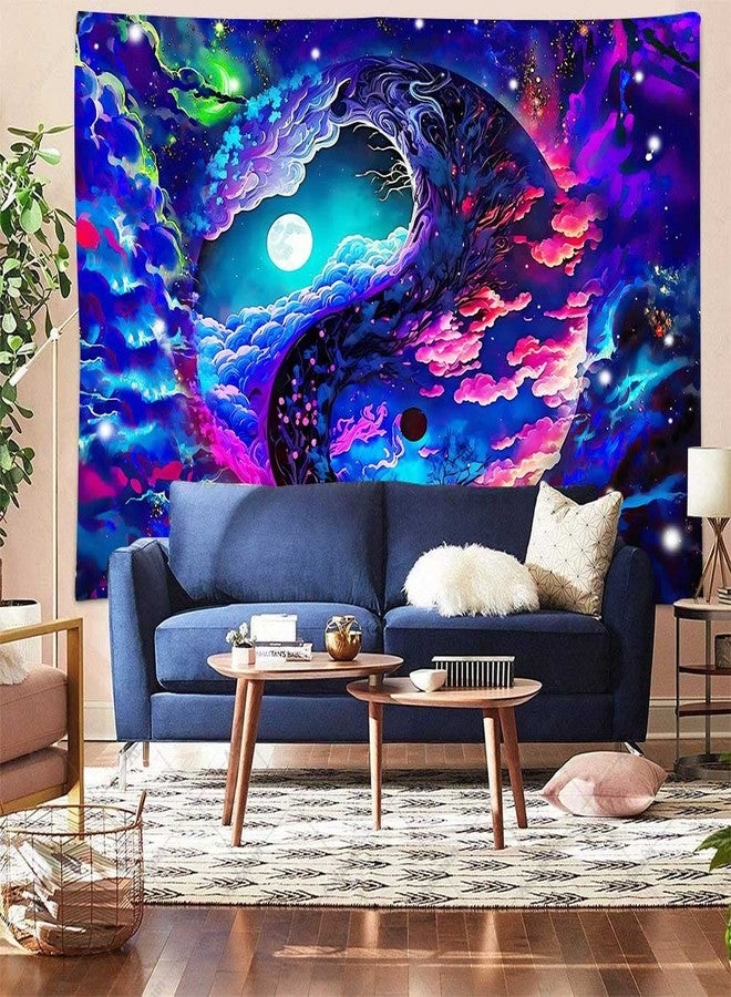 Aidatain Fantasy Colorful Sky Tapestry Moon Dazzling Nebula Yin and Yang Wall Tapestry, Large 80"X 60" Flannel Fabric Art Tapestries Abstract Art Backdrop, For Living Room Bedroom Dorm GTOKAT0154 - Image 5