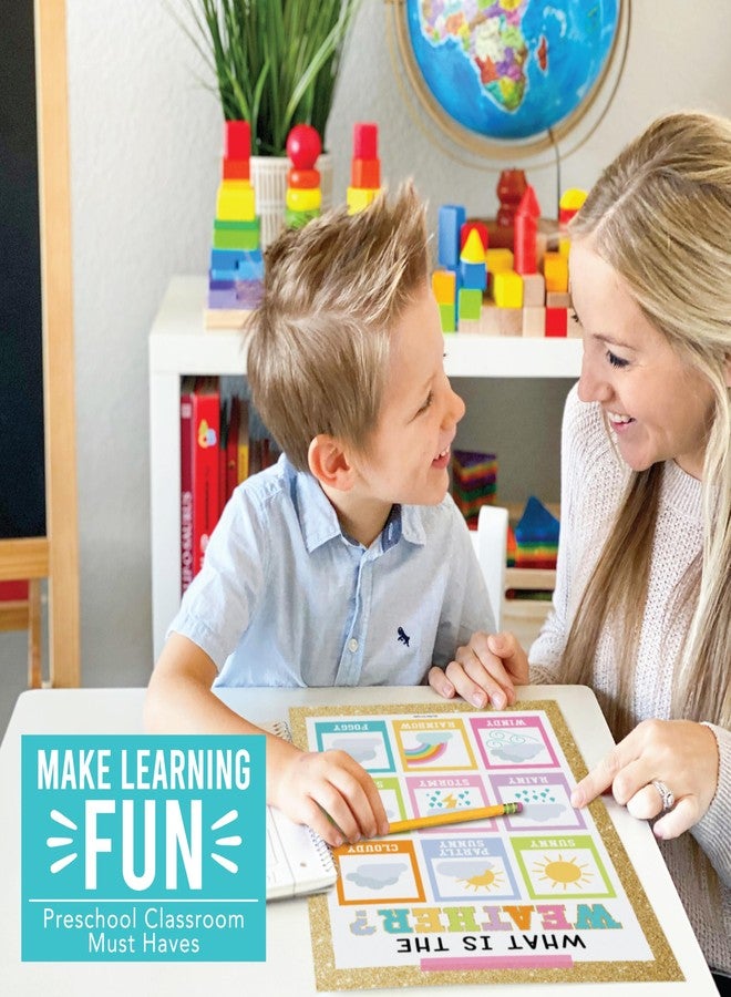 Hadley Designs 16 Educational Posters for Toddlers 1-3, Laminated Toddler Learning Posters for Preschool & Kindergarten, ABC Chart, Numbers, Colors, Shapes, Days of The Week, Gold Classroom Decor - Image 2