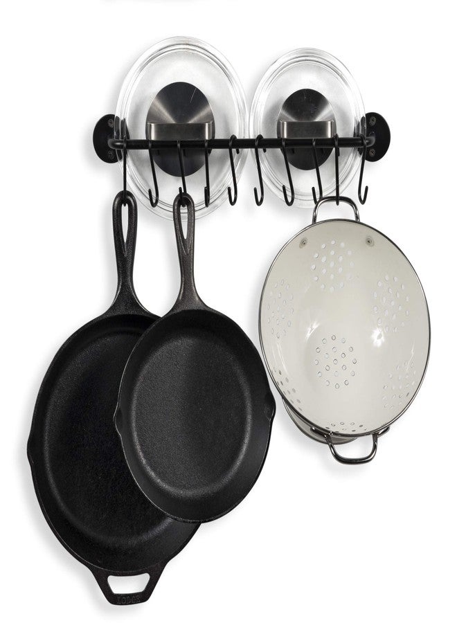 Wallniture Cucina 16" Wall Mount Kitchen Organization Storage Rail with 10 S Hooks for Hanging Pots and Pans Set and Lid Organizer, Black - Image 3