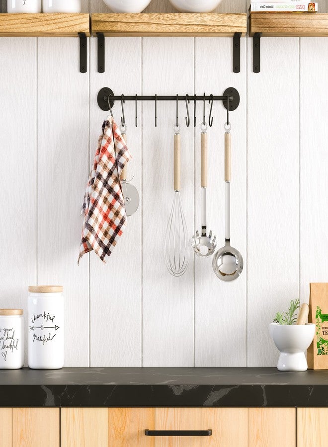 Wallniture Cucina 16" Wall Mount Kitchen Organization Storage Rail with 10 S Hooks for Hanging Pots and Pans Set and Lid Organizer, Black - Image 2