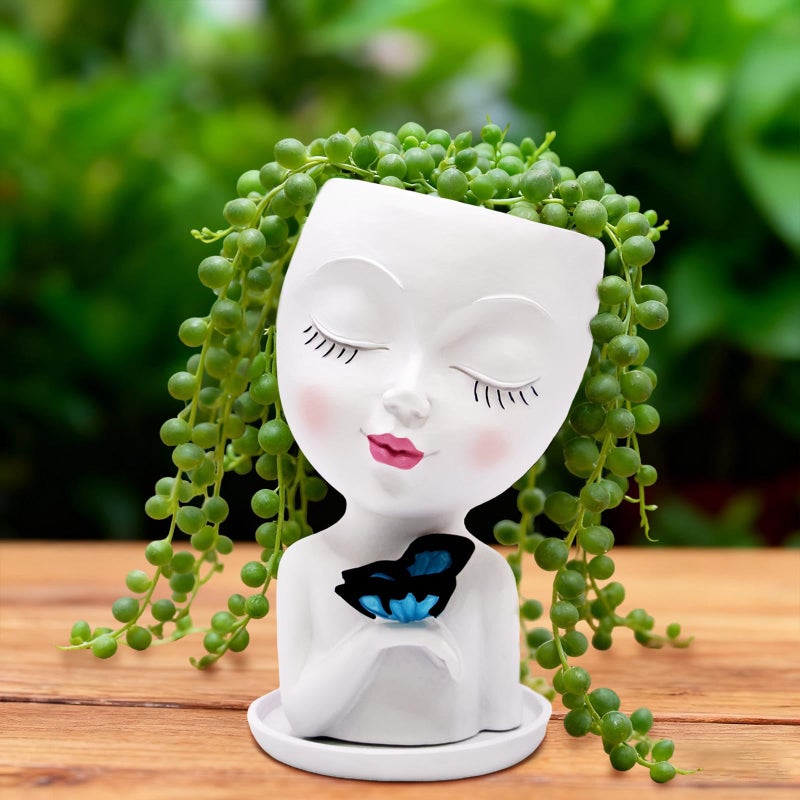 Toparad Cute Face Planter Pot for Indoor Outdoor, Smily Resin Flower Head Pots for Plants with Drainage Hole, Unique Succulent Spider Plant Pots Gift IdeaI for Mothers Day Appreciation Christmas - Image 5
