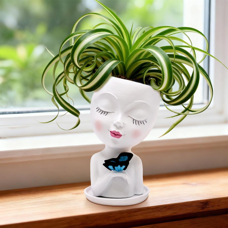 Toparad Cute Face Planter Pot for Indoor Outdoor, Smily Resin Flower Head Pots for Plants with Drainage Hole, Unique Succulent Spider Plant Pots Gift IdeaI for Mothers Day Appreciation Christmas - Image 1