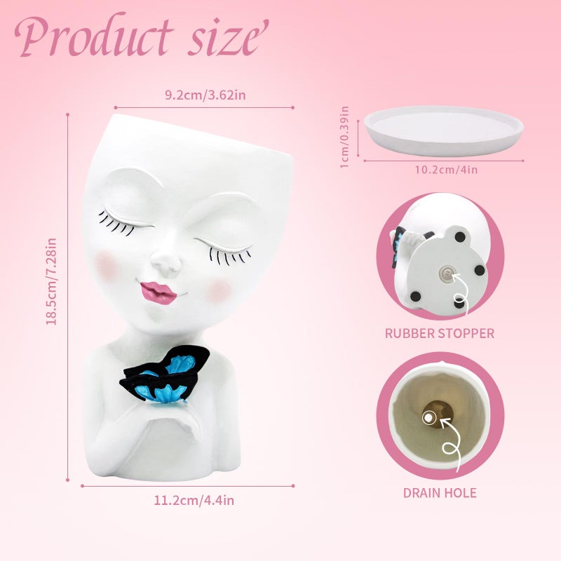 Toparad Cute Face Planter Pot for Indoor Outdoor, Smily Resin Flower Head Pots for Plants with Drainage Hole, Unique Succulent Spider Plant Pots Gift IdeaI for Mothers Day Appreciation Christmas - Image 3