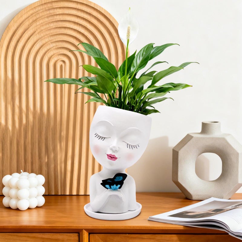 Toparad Cute Face Planter Pot for Indoor Outdoor, Smily Resin Flower Head Pots for Plants with Drainage Hole, Unique Succulent Spider Plant Pots Gift IdeaI for Mothers Day Appreciation Christmas - Image 2