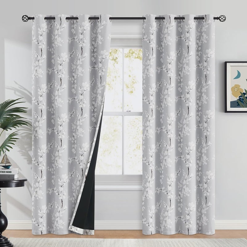 BFAM Floral Print 100% Blackout Curtain with Black Linning at Back, Floral Print Curtains for Living Room/Bedroom Thermal Insulated Energey Saving Blossom Curtain, Pack of 1 Curtain - Image 1