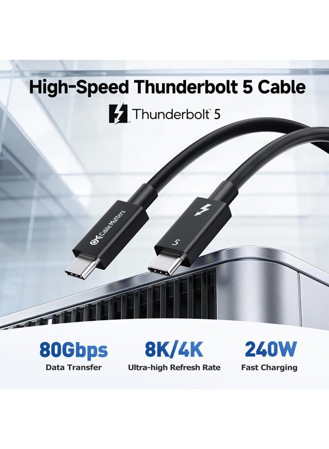 Cable Matters [Intel Certified] 80Gbps Thunderbolt 5 Cable with up to 120Gbps Bandwidth Boost and 240W Charging in Black - 1m / 3.3ft, Compatible with Thunderbolt 4, USB 4 and USB-C - Image 2