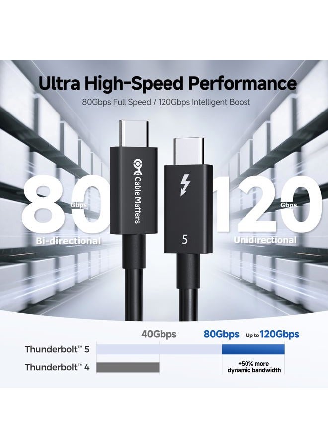 Cable Matters [Intel Certified] 80Gbps Thunderbolt 5 Cable with up to 120Gbps Bandwidth Boost and 240W Charging in Black - 1m / 3.3ft, Compatible with Thunderbolt 4, USB 4 and USB-C - Image 3