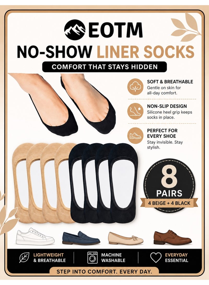 EOTM 8 Pairs Non Slip Invisible Ultra Low Cut No Show Socks For Women - Image 1