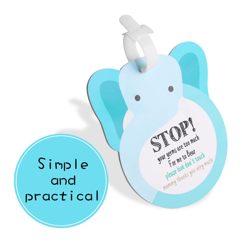 CORNERIA Elephant Baby Dont Touch Sign Car Seat Cover & Stroller Tag - 2 Set Vinyl Hard Board Baby Basket Tag with Hanging Straps - Image 3