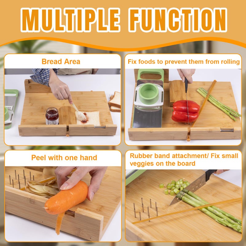 DigNew Adaptive One-Handed Cutting Board,with Bread Stops,Rubber Band Attachment,Steel Spikes,Replaceable Grater,Anti-slip Bottom - Perfect for One-handed Person & Disabled - Image 3