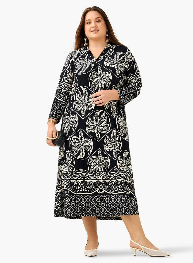  أولا بوبكن Plus Size Ulla Popken Floral Print Collared Dress