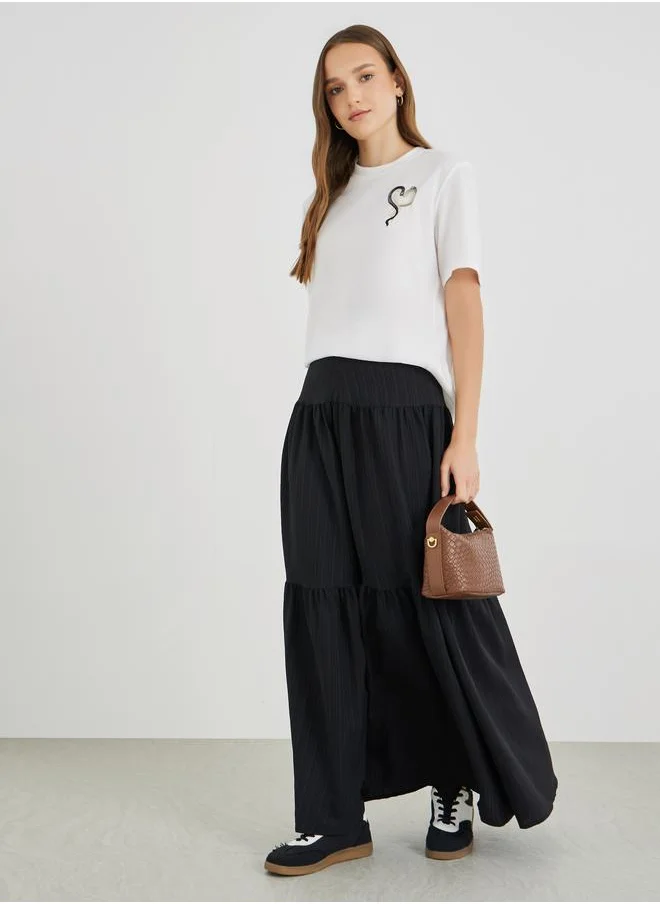 ستايلي Styli Embroidered Slogan Round Neck T-Shirt
