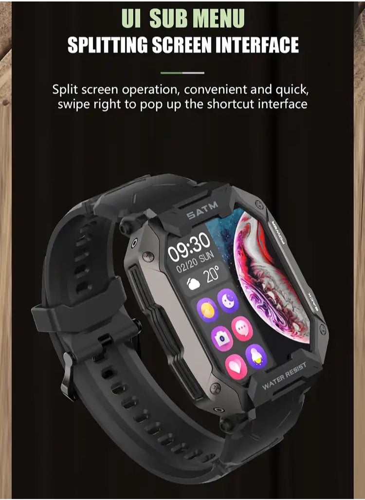SATM - A smart sports watch that works with Bluetooth and a touch screen and works with the Android and IOS system - lightweight, waterproof and dustproof, and includes a screen protection - an extra strap - Image 1