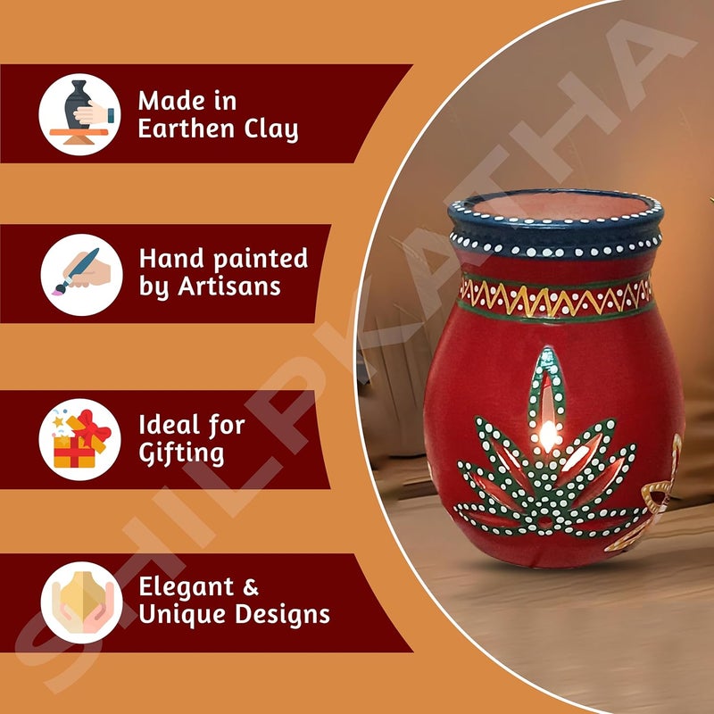 SHILP KATHA Handmade Terracotta Scented Oil Burner Aroma Diffuser and Tealight Candleholder for Home Decoration Decorative Home Accent Festival Gift for Living Area Table Decor Sangreal - Image 5