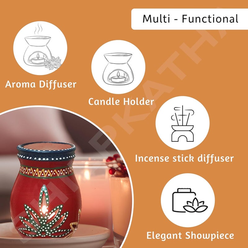 SHILP KATHA Handmade Terracotta Scented Oil Burner Aroma Diffuser and Tealight Candleholder for Home Decoration Decorative Home Accent Festival Gift for Living Area Table Decor Sangreal - Image 3