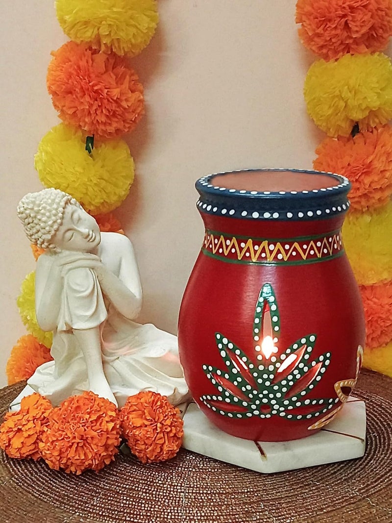 SHILP KATHA Handmade Terracotta Scented Oil Burner Aroma Diffuser and Tealight Candleholder for Home Decoration Decorative Home Accent Festival Gift for Living Area Table Decor Sangreal - Image 1