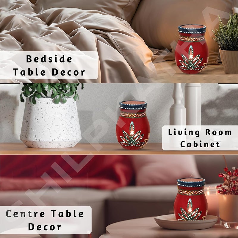SHILP KATHA Handmade Terracotta Scented Oil Burner Aroma Diffuser and Tealight Candleholder for Home Decoration Decorative Home Accent Festival Gift for Living Area Table Decor Sangreal - Image 2