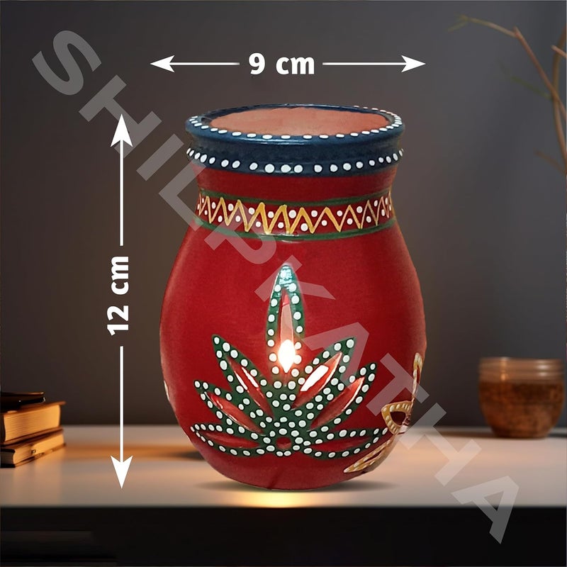 SHILP KATHA Handmade Terracotta Scented Oil Burner Aroma Diffuser and Tealight Candleholder for Home Decoration Decorative Home Accent Festival Gift for Living Area Table Decor Sangreal - Image 4