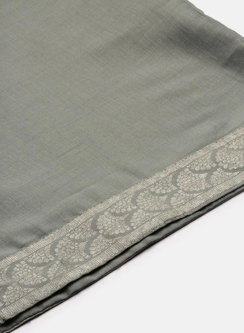 ISHIN Women's Light Grey Chiffon Printed Tunic Full Length Casual Straight Fit Kurta Set