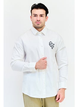 Selected Homme Men Drop Shoulder Graphic Print Long Sleeve Casual Shirt, White  - Image 1