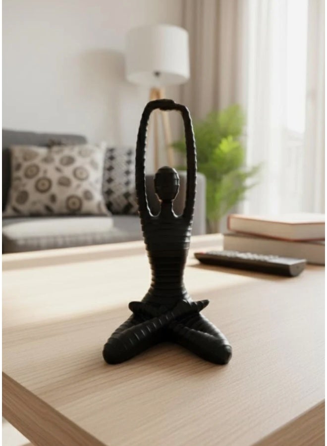 أي كي دي سي تمثال صغير أنيق من السيراميك لفتاة اليوغا من AKDC - وضعية سلمية سوداء، منحوتة ديكورية منزلية 21 سم - Image 1