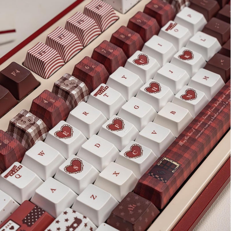 COOMICKEY 145 Keys Velvet Chocolate Keycaps, Dye-Sublimation PBT Custom Keycap Set for Cherry Profile, Cute Dark Red White Keycap for MX Switches Mechanical Gaming Keyboard - Image 4