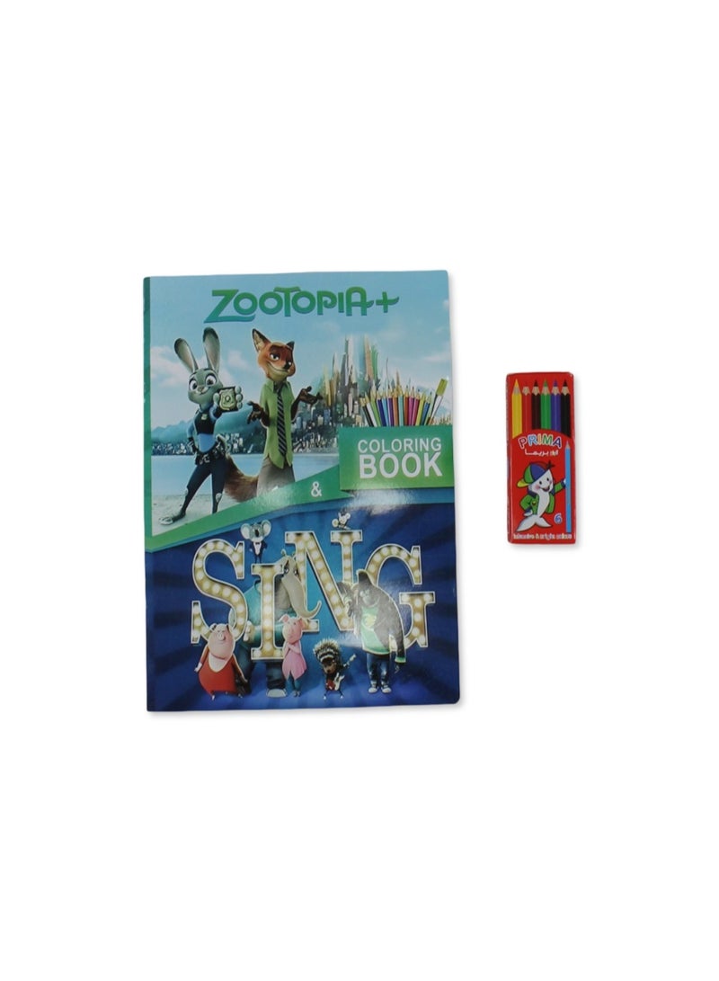Zootopia + Sing Coloring Book Set with Colored Pencils - Image 1