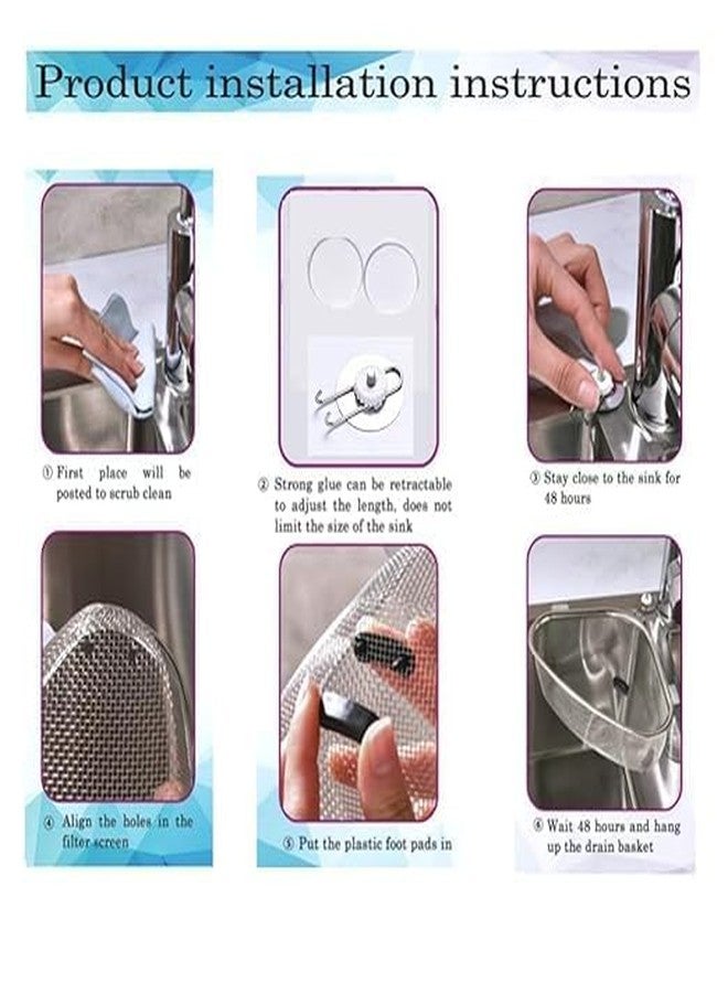 APURK Steel Sink Corner Strainer Kitchen Stainless Steel Multifunctional Sink Corner Shelf Holder Food Strainer Dish Drainer Triangle Drainer Basket Fruit Vegetable Soap Box Organizer(Pack of 1) - Image 4