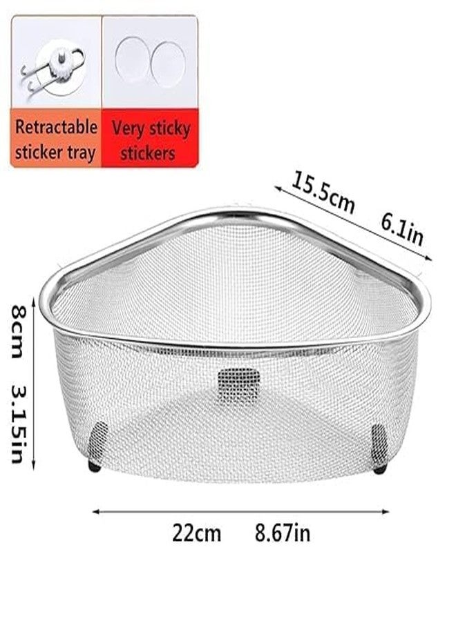 APURK Steel Sink Corner Strainer Kitchen Stainless Steel Multifunctional Sink Corner Shelf Holder Food Strainer Dish Drainer Triangle Drainer Basket Fruit Vegetable Soap Box Organizer(Pack of 1) - Image 3