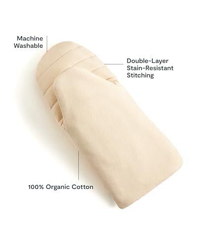 Caraway Oven Mitts - 100% Organic Cotton Oven Mitt - Double-Layer & Stain-Resistant Stitching - Safe Handling of Hot Kitchenware - Set of 2 - Cream - Image 3