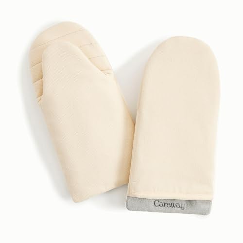 Caraway Oven Mitts - 100% Organic Cotton Oven Mitt - Double-Layer & Stain-Resistant Stitching - Safe Handling of Hot Kitchenware - Set of 2 - Cream - Image 1