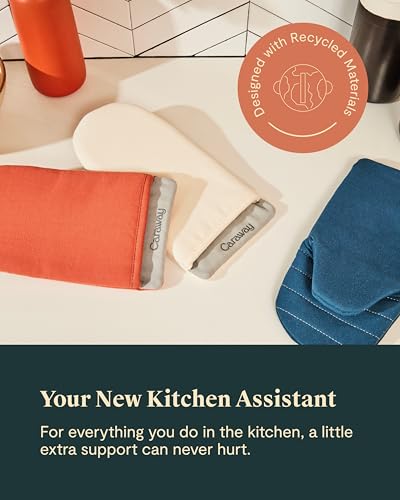 Caraway Oven Mitts - 100% Organic Cotton Oven Mitt - Double-Layer & Stain-Resistant Stitching - Safe Handling of Hot Kitchenware - Set of 2 - Cream - Image 5