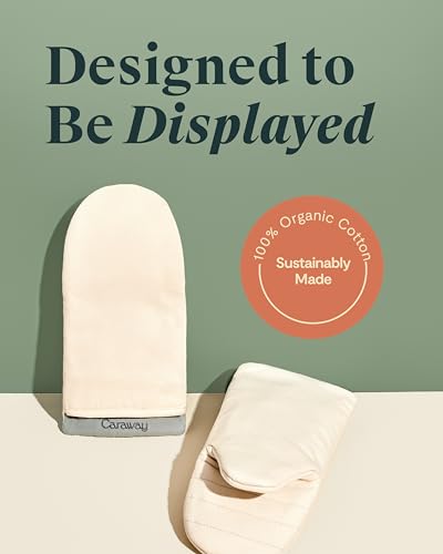 Caraway Oven Mitts - 100% Organic Cotton Oven Mitt - Double-Layer & Stain-Resistant Stitching - Safe Handling of Hot Kitchenware - Set of 2 - Cream - Image 2
