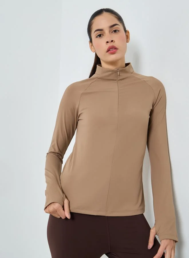Styli Styli Half Zip Up Hidden Zipper Long Sleeves Top