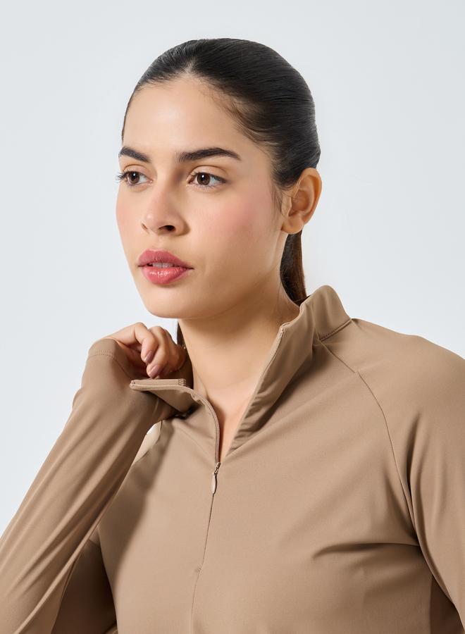 Styli Active Half Zip Up Hidden Zipper Long Sleeves Top - Image 4