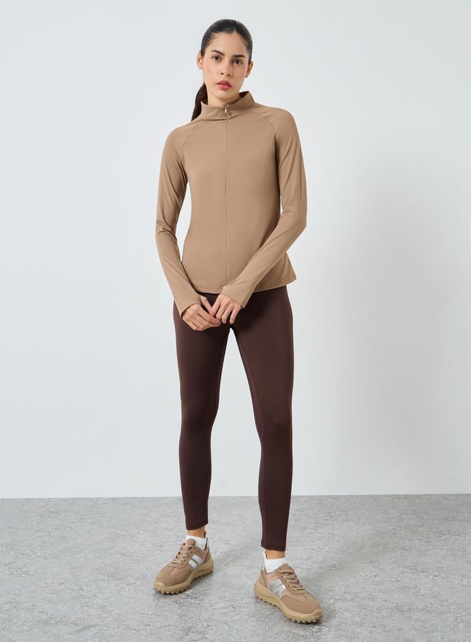 Styli Active Half Zip Up Hidden Zipper Long Sleeves Top - Image 2