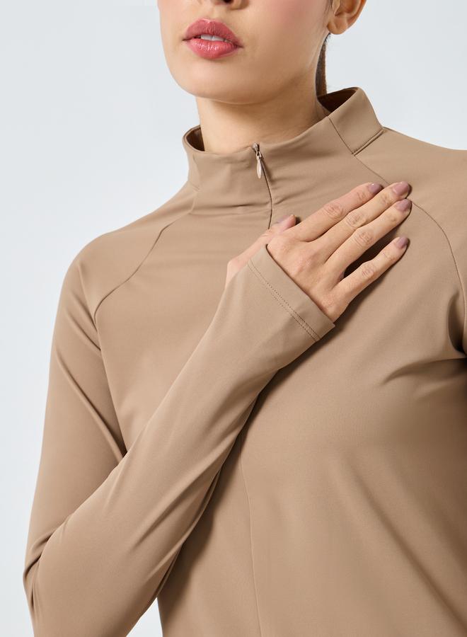 Styli Active Half Zip Up Hidden Zipper Long Sleeves Top - Image 3