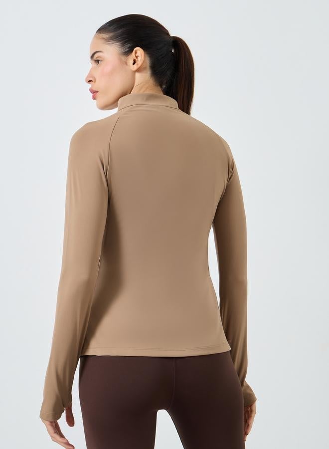 Styli Active Half Zip Up Hidden Zipper Long Sleeves Top - Image 5
