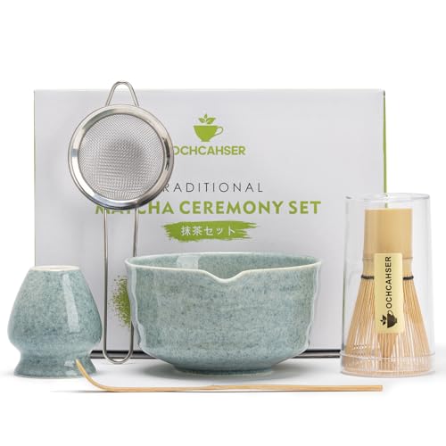 Ochcahser Matcha Kit Set, Matcha Whisk Set Includes Matcha Bowl And Holder, Bamboo Matcha Whisk, Scoop and Matcha Sifter, 17 oz Mottled Blue Glaze Ceramic Matcha Kit for Tea Lovers - Image 1