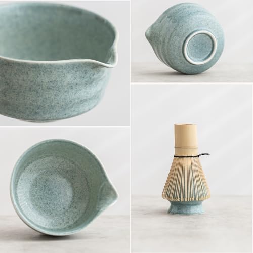 Ochcahser Matcha Kit Set, Matcha Whisk Set Includes Matcha Bowl And Holder, Bamboo Matcha Whisk, Scoop and Matcha Sifter, 17 oz Mottled Blue Glaze Ceramic Matcha Kit for Tea Lovers - Image 2