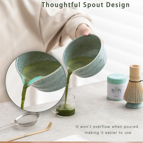 Ochcahser Matcha Kit Set, Matcha Whisk Set Includes Matcha Bowl And Holder, Bamboo Matcha Whisk, Scoop and Matcha Sifter, 17 oz Mottled Blue Glaze Ceramic Matcha Kit for Tea Lovers - Image 4