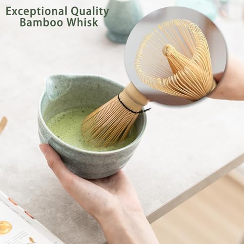 Ochcahser Matcha Kit Set, Matcha Whisk Set Includes Matcha Bowl And Holder, Bamboo Matcha Whisk, Scoop and Matcha Sifter, 17 oz Mottled Blue Glaze Ceramic Matcha Kit for Tea Lovers - Image 3