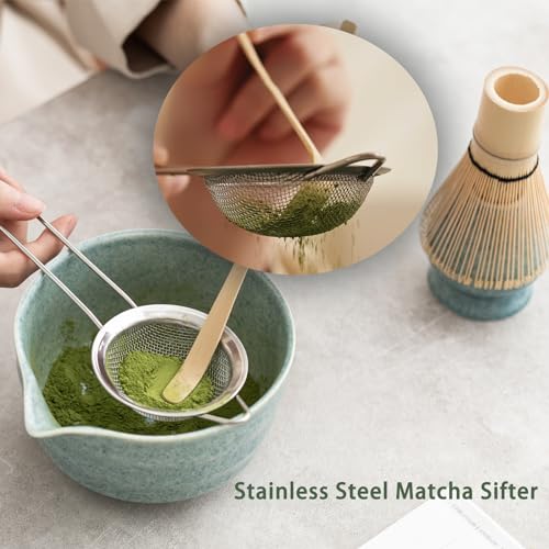 Ochcahser Matcha Kit Set, Matcha Whisk Set Includes Matcha Bowl And Holder, Bamboo Matcha Whisk, Scoop and Matcha Sifter, 17 oz Mottled Blue Glaze Ceramic Matcha Kit for Tea Lovers - Image 5