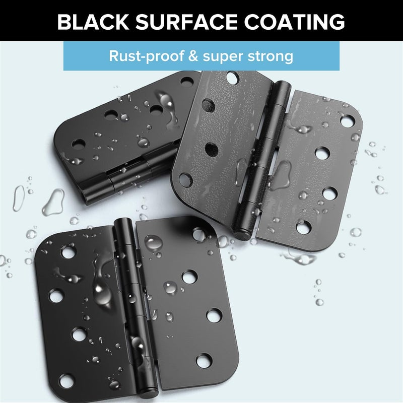 Donext مفصلات أبواب دونيكست شديدة التحمل، عبوة من 12 قطعة، مقاس 4 بوصات، دائرية، سوداء غير لامعة - مفصلات متينة بزوايا نصف قطرها 5/8 بوصة - Image 5