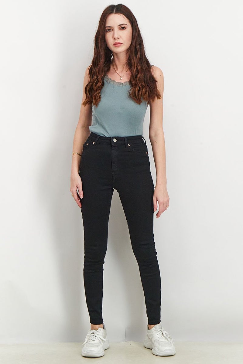 Asos Design Women Skinny Fit High Waist Solid Jeans, Black - Image 3