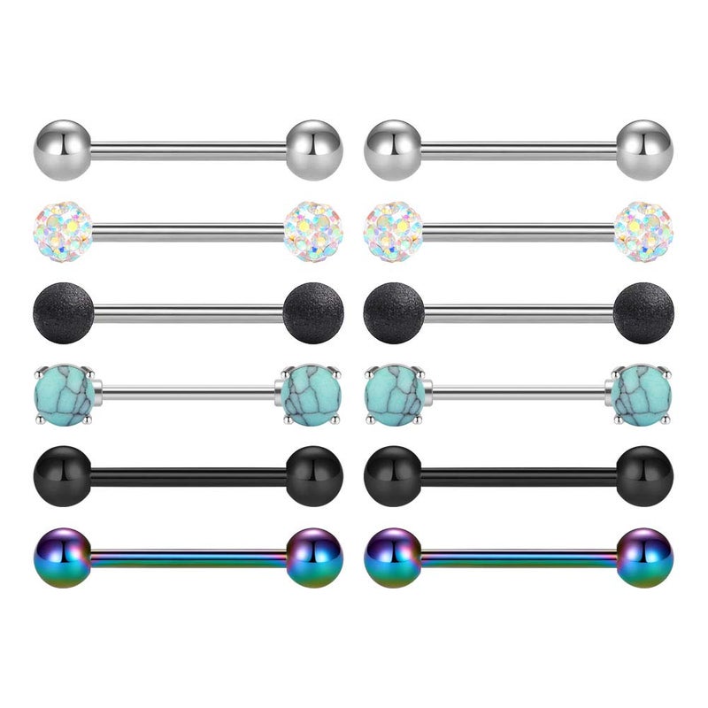 MODRSA 14G Tongue Nipple Rings Nipplerings Piercing Women Straight Barbell Surgical Steel Viper Tongue Tip Piercing Flexible Clear Retainer for Women 5/8" 16mm