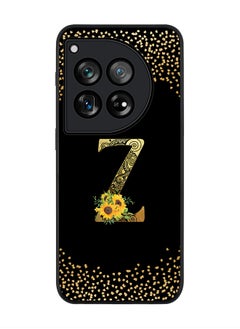 Rugged Black edge case for OnePlus 12R / OnePlus Ace 3 5G, Slim fit Soft Cover - Custom Monogram Initial Letter Floral Pattern Alphabet - Z ( Black)