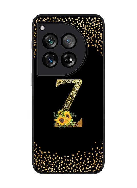 Rugged Black edge case for OnePlus 12R / OnePlus Ace 3 5G, Slim fit Soft Cover - Custom Monogram Initial Letter Floral Pattern Alphabet - Z ( Black)